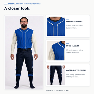 Ensemble de vêtements de baseball pour hommes, pantalon en jersey uni, manches longues, fermeture à boutons, respirant, 100% polyester, toutes saisons - Product Image 6