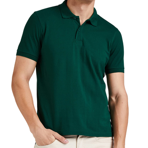 Polo de Manga Corta para Hombre, Color Verde Oscuro, Algodón Piqué, Corte Regular, Diseño Tejido Antiarrugas, Color Sólido, Estilo Casual - Product Image 4