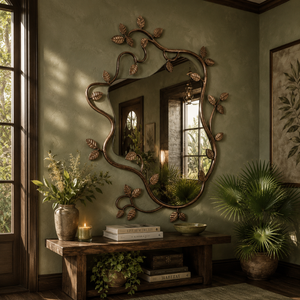 Luxury Nature Inspired Wall Mirror Decorative Leaf Branch <b>Metal</b> <b>Frame</b> Mirror Artistic Organic Shape Accent Mirror for Home,Hotel - Product Image 4