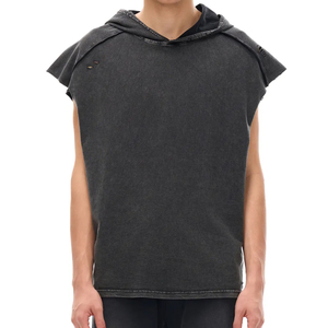 High Quality Men's Hooded Sleeveless Boxy Fit Vintage Streetwear Tank <b>Top</b> <b>Distressed</b> Splice Design Oversized Retro Fashion - Product Image 3
