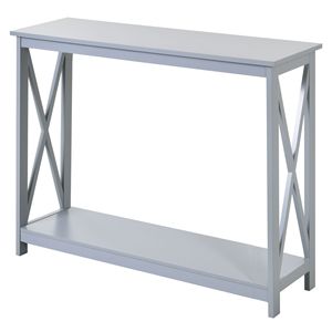 Consolle da Ingresso a 2 Livelli dal Design Moderno con Ripiano Portaoggetti, Tavolo da Divano Grigio - Product Image 1