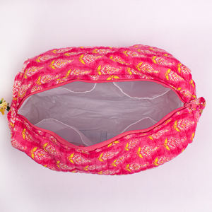 Bolsa de Maquillaje Multifuncional de Algodón Rosa Estampado, Ecológica, Lavable, de Gran Capacidad, Organizador de Cosméticos de Viaje - Product Image 5