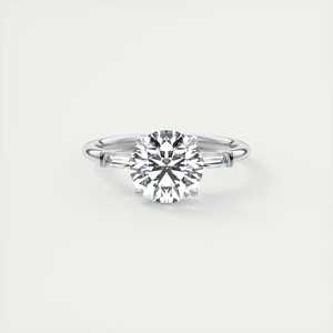 Anillo de compromiso de tres piedras con centro redondo de 2.15 quilates y piedras laterales tipo baguette en oro blanco de 14 quilates - Product Image 2