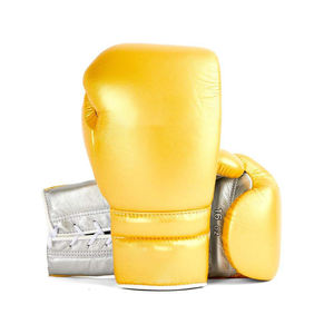 ถุงมือชกมวยคุณภาพพรีเมียมจากโรงงานขายส่ง ถุงมือแบบผูกเชือกสีทองเมทัลลิกสุดหรู สำหรับฝึกซ้อมและแข่งขัน - Product Image 1