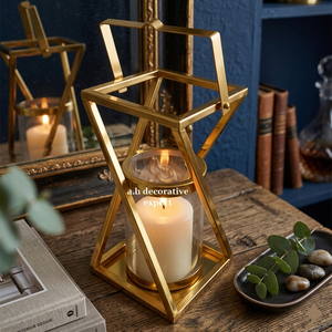 Modern Geometric Metal Lantern with Glass <b>Hurricane</b> Luxury Stainless Steel <b>Candle</b> Holder for Home & Wedding Decor - Product Image 1
