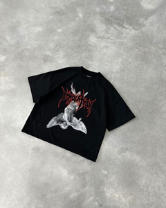 T-shirt graphique surdimensionné pour homme, imprimé ange gothique, streetwear, coton, tee-shirt décontracté, style hip hop, OEM, vente en gros personnalisée - Product Image 1