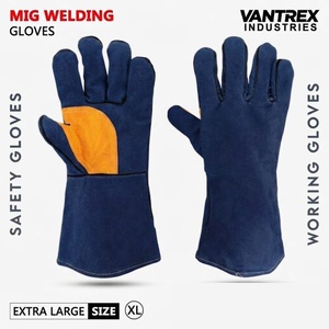Gants de sécurité en cuir respirants, longueur coude, style uni, pour usage extérieur quatre saisons, non doublés, bleu-orange, pour soudure et travaux de précision - Product Image 5