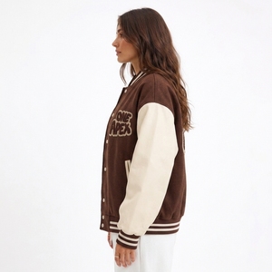 Premium <b>Brown</b> letterman <b>Jacket</b> Custom Letterman <b>Jacket</b> Streetwear Bomber <b>Jacket</b> With Embroidered Custom Logo - Product Image 2