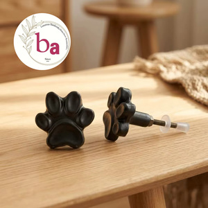 Ba <b>Matte</b> <b>Black</b> Cast Iron Durable Paw Print Cabinet <b>Knob</b> Novelty Shape Contemporary Design for Kitchen Dresser Drawer Handle - Product Image 1