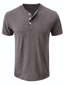 Men's Short Sleeve Button-<b>Up</b> Henley T-Shirt Solid Color Jersey Knitted Cotton Casual Regular Fit Breathable Low-Neck Enzyme Wash - Product Image 2