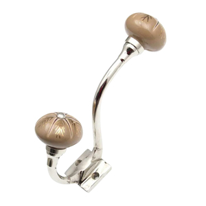 Retro Bronze <b>Metal</b> Double Wall Hook with White Leaf Pattern Ceramic Knobs Vintage Multi-Purpose Garment Hat and <b>Coat</b> <b>Hanger</b> - Product Image 3