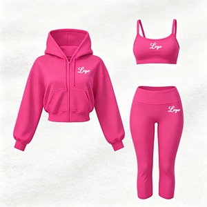 Custom LOGO Fall New Arrivals Women's <b>Sets</b> Jogging Suit Long Sleeve Zip up Sports Jacket Sports Bra Capri 3 Piece <b>Sets</b> Women - Product Image 1