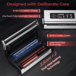 Machine de mise sous vide alimentaire entièrement automatique professionnelle, double scellage thermique, coupe-sac intégré et rangement des sacs, puissant économiseur d'aliments sous vide - Product Image 4