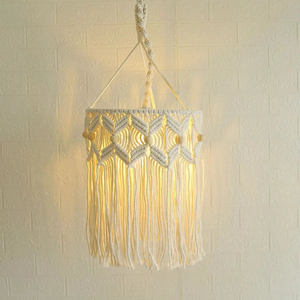 Lámpara de Techo de Macramé de Algodón Hecha a Mano con Cuentas de Madera y Marco de Hierro, Iluminación de Techo con Borlas, Estilo Bohemio, Decoración de Interiores - Product Image 5