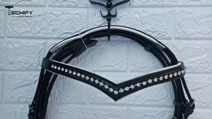 Bridon de luxe en cuir anglais avec frontale ornée de cristaux |   Naseband rembourré Flash |   Équipement équestre de dressage et de saut de qualité supérieure - Product Image 5