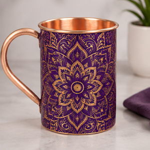 Taza de cobre con diseño de mandala rojo y dorado, estilo bohemio, para el hogar, ecológica, con asa, de lujo, aislada, color carmesí - Product Image 4