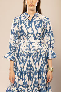 Vestido Elegante de Alta Calidad para Mujer, Estampado Abstracto Blanco y Azul, Vestido de Fiesta Formal, Vestido de Noche para Ocasiones Especiales - Product Image 6