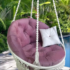 Hanging macramé <b>chair</b>-<b>hammock</b>, with a butterfly pattern on the back, and with a short openwork - Product Image 1