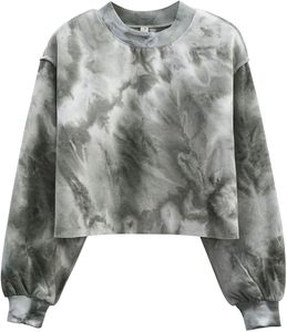 Breathable French Terry Crop <b>Top</b> Women’s Long Sleeve Cropped Sweatshirt Pullover Custom Printing tie-dye fashion sweatshirts - Product Image 1