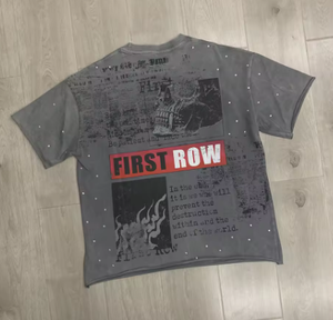 T-shirt vintage pour homme, délavé, avec strass, style streetwear, motif diamant, coupe courte, en coton - Product Image 6