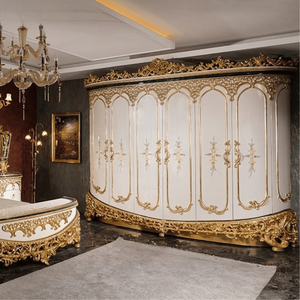 Armario de Lujo de Estilo Neoclásico Europeo en Madera de Caoba Maciza con Puertas Talladas en Oro, Ecológico y Duradero para Uso en Habitaciones de Hotel - Product Image 1