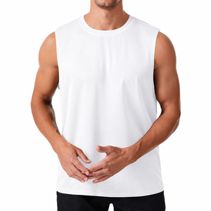 <b>Men's</b> <b>White</b> Sleeveless O-Neck Knitted Tank Top Breathable Solid Color Casual Sports <b>Vest</b> - Product Image 1