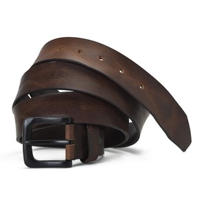 Cinturón Casual de Cuero Genuino para Hombre, Color Marrón Sólido, Acabado Envejecido, Cuero Resistente de Vaca, Hebilla de Pin, Cinturón Duradero para Hombre - Product Image 1