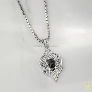 Premium Spider Shape Pendant In Sterling Silver With High Shine Stone Detailing Hip Hop Jewelry - Product Image 1