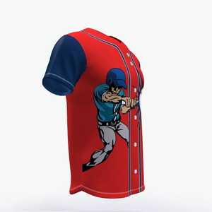 Camiseta de Béisbol para Hombre, Manga Corta, Roja y Azul, Estampado de Dibujos Animados, Cierre de Botones, Poliéster, Corte Regular, Ropa Deportiva para Todas las Temporadas - Product Image 3