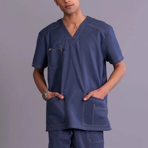 Conjunto de Uniforme Médico Unisex Azul, Poliéster, Rayón, Spandex, Tejido de Punto, Cuello en V, Pantalones con Cintura Elástica, Transpirable - Product Image 2