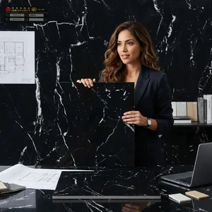 Carrelage en porcelaine noire 600x600 600x1200mm brillant imitation pierre pour murs et sols intérieurs de salle de bain - Product Image 2