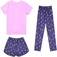 Ensemble pyjama 3 pièces unisexe pour enfants, imprimé, col rond, t-shirt rose, pantalon/culotte violet, coton respirant, élasthanne, antibactérien