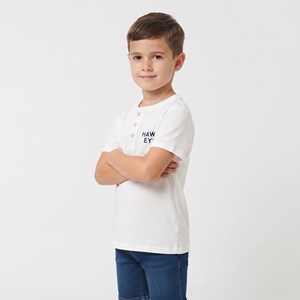 T-shirt Henley unisexe pour enfants 2026 en gros, manches courtes, boutonné, en jersey de coton, haut décontracté, logo personnalisable, coupe classique, été - Product Image 2