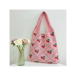 GOTS Certifié Léger Fait à la Main Personnalisé Brodé Durable 100% Coton Recyclable Séchage Rapide Cute Red Cherries Tote - Product Image 1