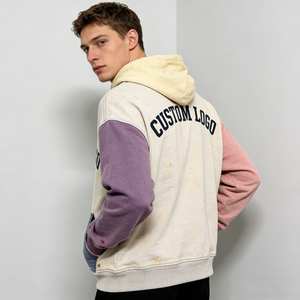 Sweat à capuche décontracté pour homme avec logo personnalisé, coupe régulière, color block, coupe courte, effet vieilli, délavé, strass, écologique - Product Image 5
