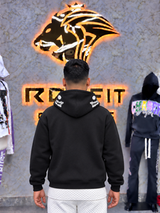Custom Mens <b>Black</b> <b>Zip</b> <b>Up</b> <b>Hoodie</b> Front Letter Puff Print Streetwear Regular Fit Cotton Fleece Sweatshirt - Product Image 4