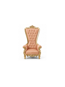 Silla de trono victoriana de piel sintética con respaldo alto, tapicería capitoné y estructura dorada para muebles de comedor formales - Product Image 1
