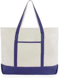 Canvas Tote <b>Bag</b> Solid Color Minimalist Design <b>Navy</b> Trim Eco-Friendly Polyester Lining for Shopping Daily Use West Bengal Origin - Product Image 4