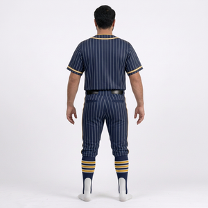 Ensemble de vêtements de baseball pour hommes, pantalon en jersey uni bleu marine, manches courtes, col en V, fermeture à boutons, respirant, antibactérien, 100% polyester - Product Image 2