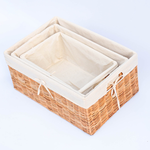 Set of 3 Rectangular Rustic Woven Wicker <b>Baskets</b> with Canvas Lining Eco-Friendly Versatile Minimalist Style Storage Trays - Product Image 3
