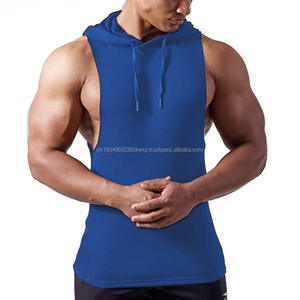 Sudadera con capucha holgada de gimnasio para hombre, Camiseta deportiva sin mangas con logotipo personalizado estampado - Product Image 4