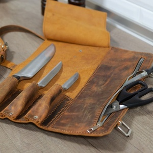 ม้วนเก็บชุดปลอกหนังสไตล์วินเทจ5ช่องสำหรับเชฟปลอกกระเป๋าจัดระเบียบที่เก็บของในชีวิตประจำวัน - Product Image 3