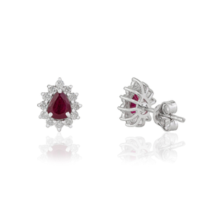 Boucles d'oreilles clous en or blanc 18 carats véritable, rubis et diamants, design classique élégant, faites à la main, cadeau pour maman, bijoux fins - Product Image 5