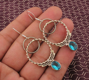 ต่างหูบลูโทแพซธรรมชาติทรงหยดน้ำ เงินแท้ 925 เครื่องประดับหรูหรา ของขวัญประจำเดือนธันวาคม ขายส่ง - Product Image 2