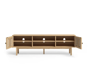 Mueble de TV Moderno de Madera de Teca con Puertas de Ratán, Consola Multimedia Multifuncional de Madera Sólida Ecológica para Uso en Hoteles, Estilo Minimalista - Product Image 3