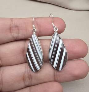 Pendientes de Ágata, Piedras Preciosas Naturales con Rayas Blancas y Negras, Joyería Hecha a Mano, Plata de Ley 925, Venta al por Mayor - Product Image 3