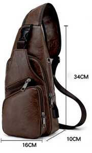 Men's Genuine <b>Leather</b> Sling <b>Bag</b> Classic Style Lightweight Zipper Closure Durable Daily Use Brown <b>Soft</b> Travel - Product Image 3