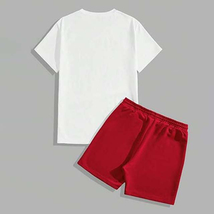 Men's White T-Shirt Red Shorts <b>Set</b> Crew Neck Solid Color <b>Knitted</b> Breathable Casual Summer Outfit Comfortable Fabric - Product Image 2