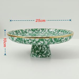 Nouveau support de gâteau de bol en résine coloré avec plateau de piédestal de conception de mosaïque de jante d'or et de Terrazzo pour montrer des gâteaux Cupcakes et des Fruits - Product Image 2
