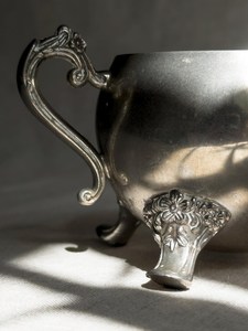 Patinated <b>silver</b>-plated sugar bowl and creamer – Antique <b>tea</b> <b>set</b> – Vintage duo - Product Image 3